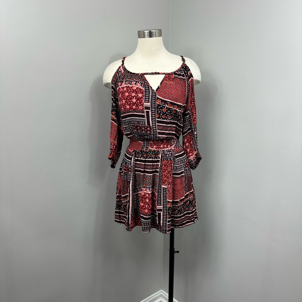 AEO Red Print Long Sleeve Dress
